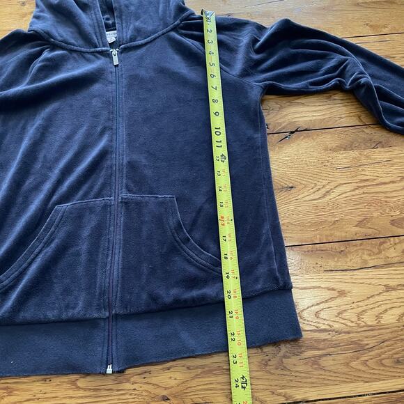 Juicy Couture Y2K Hooded Gray Velour Sweatshirt Size Medium Bling Accent Zipper - Picture 7 of 8